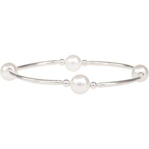 Women's 8mm White Pearl Crystal Sterling Silver Blessing Stretch Bracelet Elegan